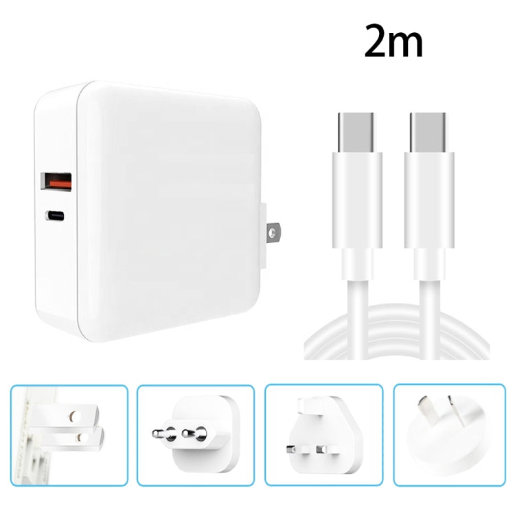 A6 65W QC 3.0 USB + PD USB-C / Type-C Dual Fast Charging Laptop Adapter + 2m USB-C / Type-C to USB-C / Type-C Data Cable Set for MacBook Series,, US Plug, US Plug + EU Plug, US Plug + AU Plug, US Plug + UK Plug, US Plug + EU Plug + UK Plug