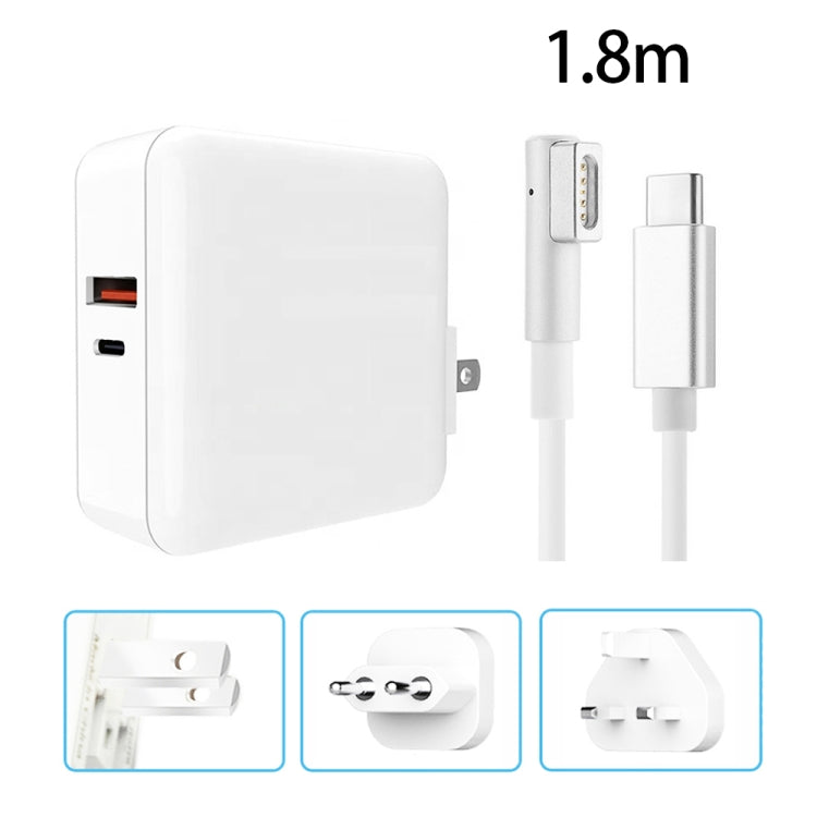 A6 PD 65W USB-C / Type-C + QC3.0 USB Laptop Adapter + 1.8m USB-C / Type-C to MagSafe 1 / L Data Cable Set for MacBook Series,, US Plug, US Plug + EU Plug, US Plug + AU Plug, US Plug + UK Plug, US Plug + EU Plug + UK Plug