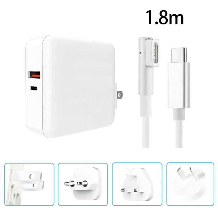 A6 PD 65W USB-C / Type-C + QC3.0 USB Laptop Adapter + 1.8m USB-C / Type-C to MagSafe 1 / L Data Cable Set for MacBook Series,, US Plug, US Plug + EU Plug, US Plug + AU Plug, US Plug + UK Plug, US Plug + EU Plug + UK Plug