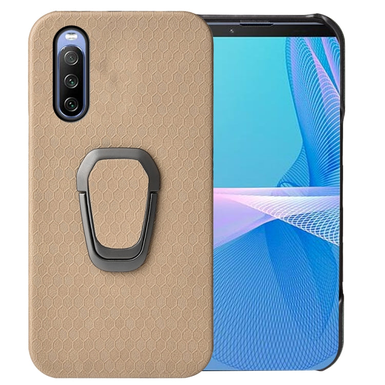 For Sony Xperia 10 IV Ring Holder Honeycomb PU Phone Case, For Sony Xperia 10 IV