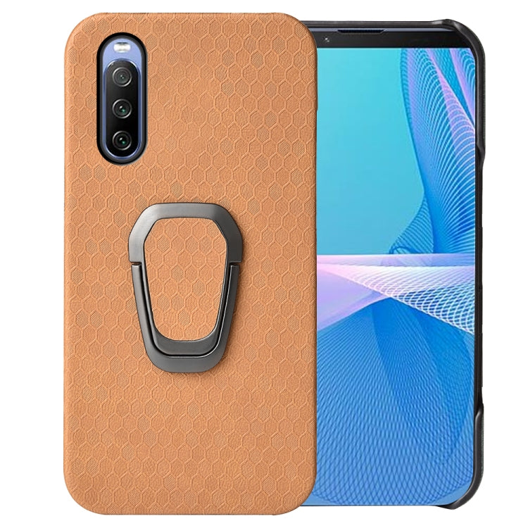 For Sony Xperia 10 IV Ring Holder Honeycomb PU Phone Case, For Sony Xperia 10 IV