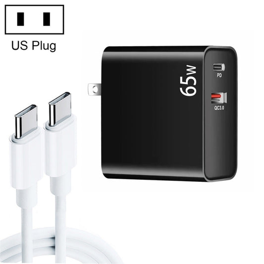 PD-65W USB-C / Type-C + QC3. 0 USB Laptop Charging Adapter + 2m USB-C / Type-C to USB-C / Type-C Data Cable Set, US Plug, USB-C / Type-C Cable, US Plug