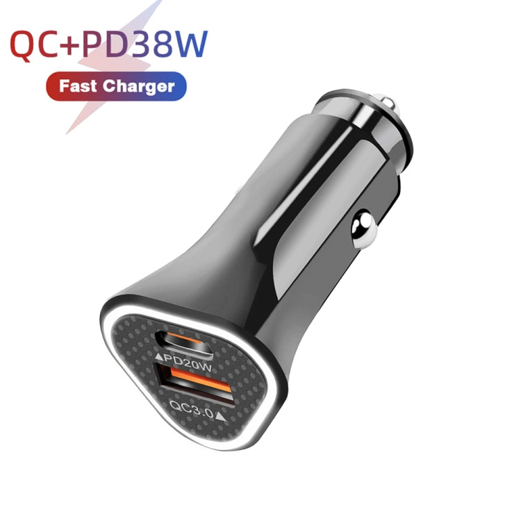 TE-P23 38W PD 20W USB-C / Type-C + QC3. 0 USB Triangle Car Charger + USB to Micro USB Data Cable, Length: 1m, with Micro USB Cable