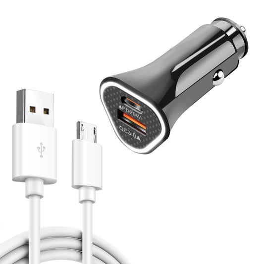 TE-P23 38W PD 20W USB-C / Type-C + QC3. 0 USB Triangle Car Charger + USB to Micro USB Data Cable, Length: 1m, with Micro USB Cable