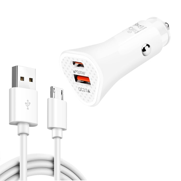 TE-P23 38W PD 20W USB-C / Type-C + QC3. 0 USB Triangle Car Charger + USB to Micro USB Data Cable, Length: 1m, with Micro USB Cable