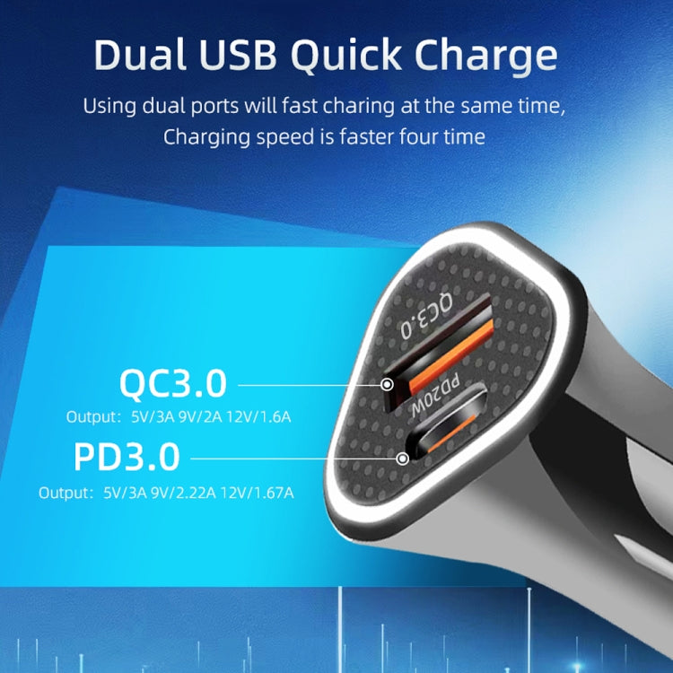 TE-P23 38W PD 20W USB-C / Type-C + QC3. 0 USB Triangle Car Charger + USB to Micro USB Data Cable, Length: 1m, with Micro USB Cable