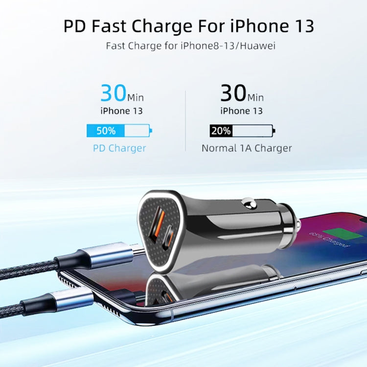 TE-P23 38W PD 20W USB-C / Type-C + QC3. 0 USB Triangle Car Charger + USB to Micro USB Data Cable, Length: 1m, with Micro USB Cable