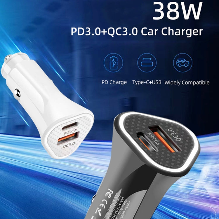 TE-P23 38W PD 20W USB-C / Type-C + QC3. 0 USB Triangle Car Charger + USB to Micro USB Data Cable, Length: 1m, with Micro USB Cable