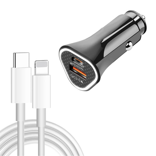 TE-P23 38W PD USB-C / Type-C + QC3. 0 USB Triangle Car Charger + USB-C / Type-C to 8 Pin Data Cable, Length: 1m, with Type-C to 8 Pin Cable