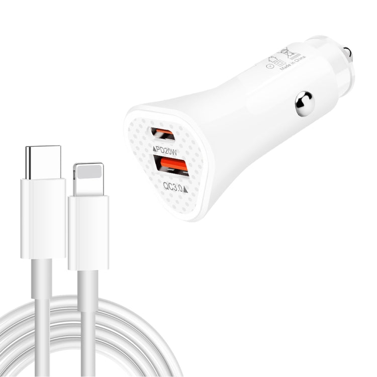 TE-P23 38W PD USB-C / Type-C + QC3. 0 USB Triangle Car Charger + USB-C / Type-C to 8 Pin Data Cable, Length: 1m, with Type-C to 8 Pin Cable