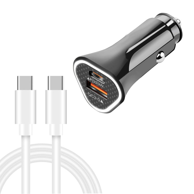 TE-P23 38W PD USB-C / Type-C + QC3. 0 USB Triangle Car Charger + USB-C / Type-C to USB-C / Type-C Data Cable, Length: 1m, with Type-C to Type-C Cable