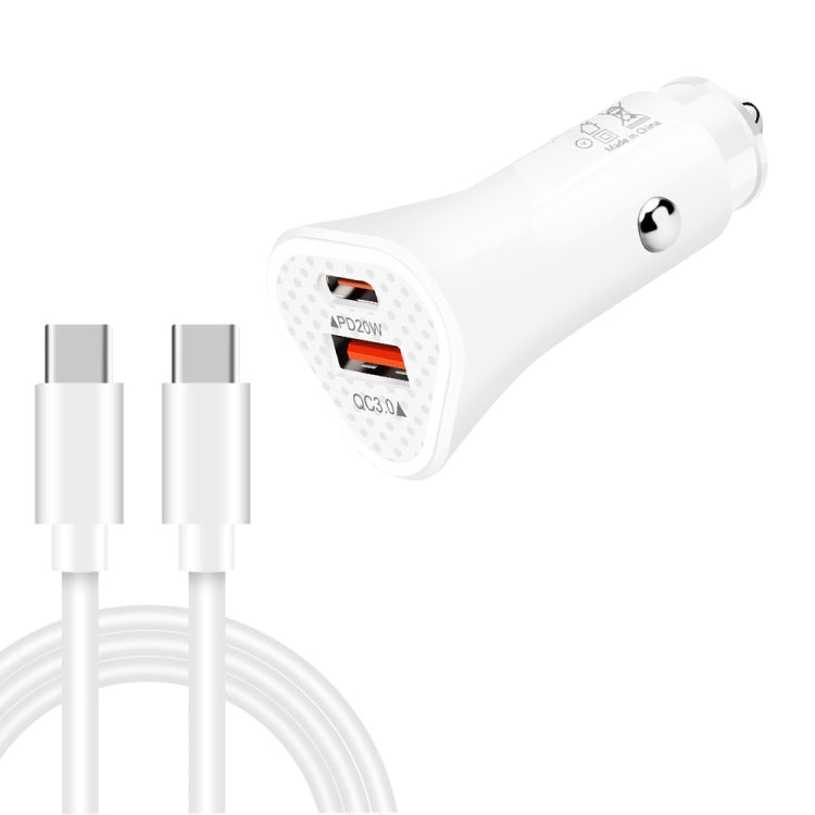 TE-P23 38W PD USB-C / Type-C + QC3. 0 USB Triangle Car Charger + USB-C / Type-C to USB-C / Type-C Data Cable, Length: 1m, with Type-C to Type-C Cable