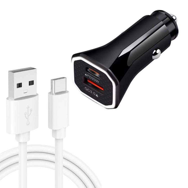 TE-P22 38W PD USB-C / Type-C + QC3. 0 USB Car Charger with 1m USB to USB-C / Type-C Data Cable, with Type-C Cable