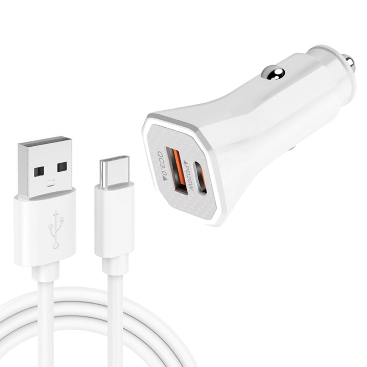 TE-P22 38W PD USB-C / Type-C + QC3. 0 USB Car Charger with 1m USB to USB-C / Type-C Data Cable, with Type-C Cable