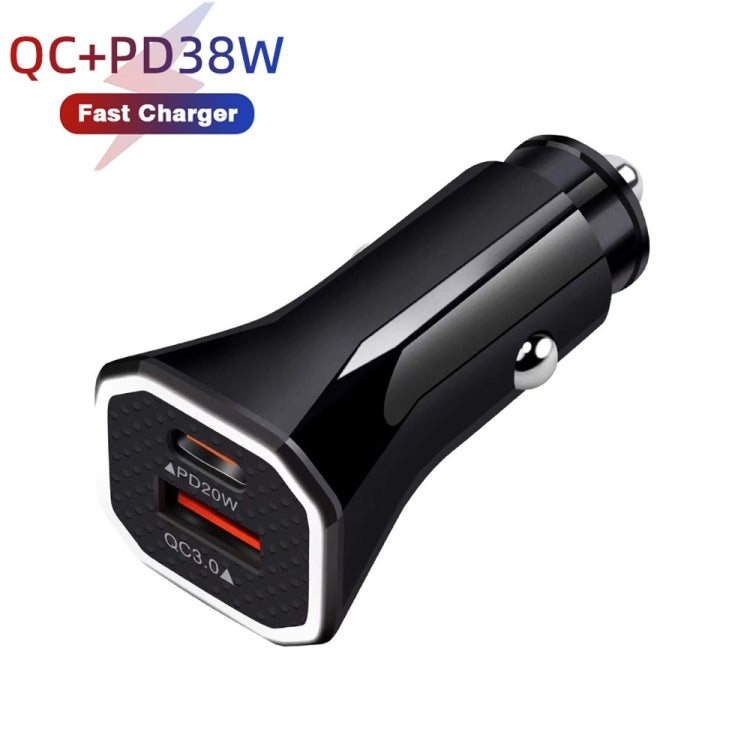 TE-P22 38W PD USB-C / Type-C + QC3. 0 USB Car Charger with 1m USB-C / Type-C to 8 Pin Data Cable, with USB-C / Type-C to 8 Pin Cable