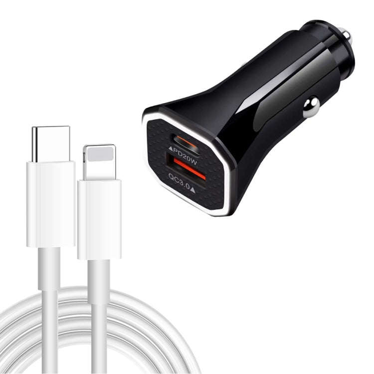 TE-P22 38W PD USB-C / Type-C + QC3. 0 USB Car Charger with 1m USB-C / Type-C to 8 Pin Data Cable, with USB-C / Type-C to 8 Pin Cable