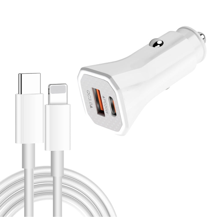 TE-P22 38W PD USB-C / Type-C + QC3. 0 USB Car Charger with 1m USB-C / Type-C to 8 Pin Data Cable, with USB-C / Type-C to 8 Pin Cable