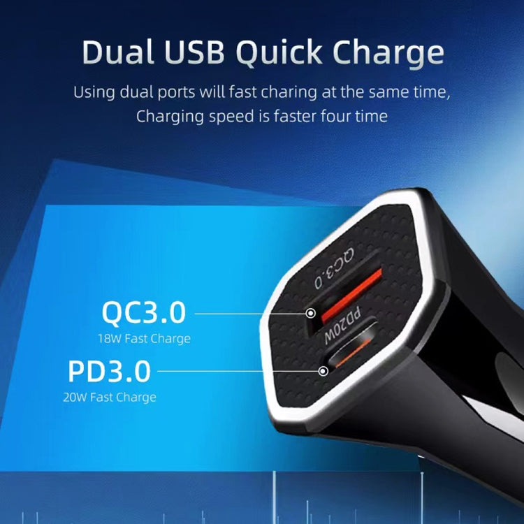 TE-P22 38W PD USB-C / Type-C + QC3. 0 USB Car Charger with 1m USB-C / Type-C to 8 Pin Data Cable, with USB-C / Type-C to 8 Pin Cable