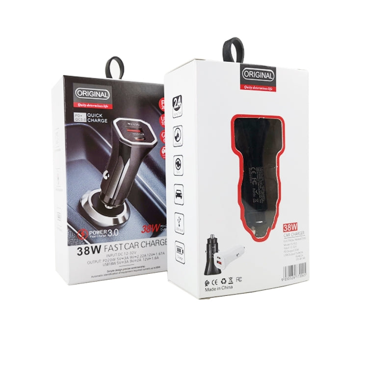 TE-P22 38W PD USB-C / Type-C + QC3. 0 USB Car Charger with 1m USB-C / Type-C to 8 Pin Data Cable, with USB-C / Type-C to 8 Pin Cable