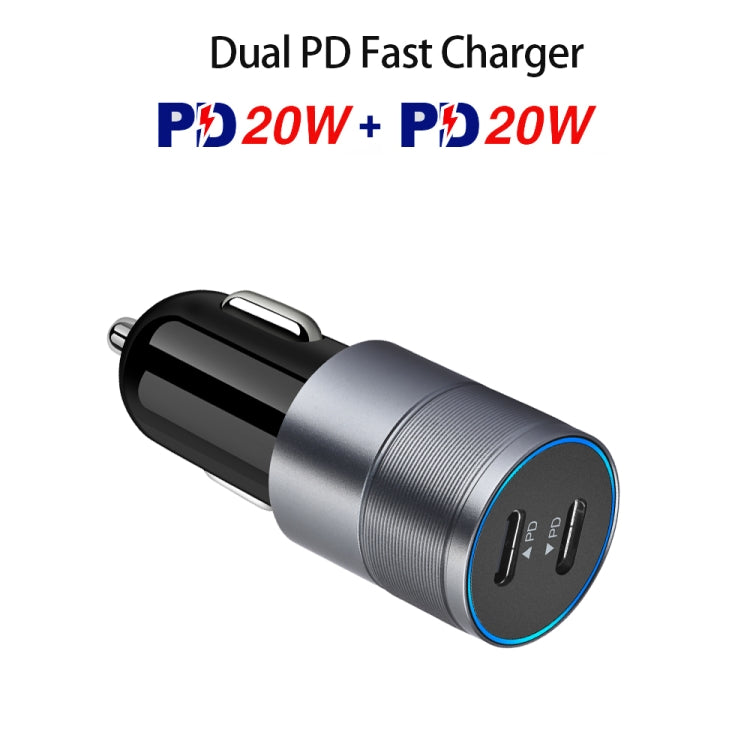 Dual PD 3.0 40W Type-C Car charger with 1m Type-C to Type-C Data Cable, with Dual Type-C Cable