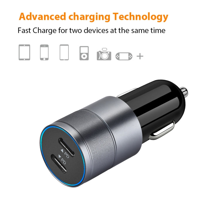 Dual PD 3.0 40W Type-C Car charger with 1m Type-C to Type-C Data Cable, with Dual Type-C Cable