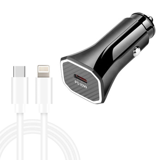 TE-P2 PD20W USB-C / Type-C Car Charger with Type-C to 8 Pin Data Cable, Type-C to 8 Pin Data Cable (Black), Type-C to 8 Pin Data Cable (White)