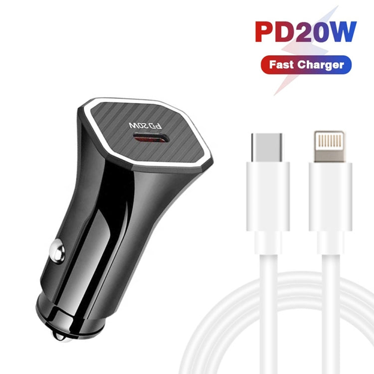 TE-P2 PD20W USB-C / Type-C Car Charger with Type-C to 8 Pin Data Cable, Type-C to 8 Pin Data Cable (Black), Type-C to 8 Pin Data Cable (White)