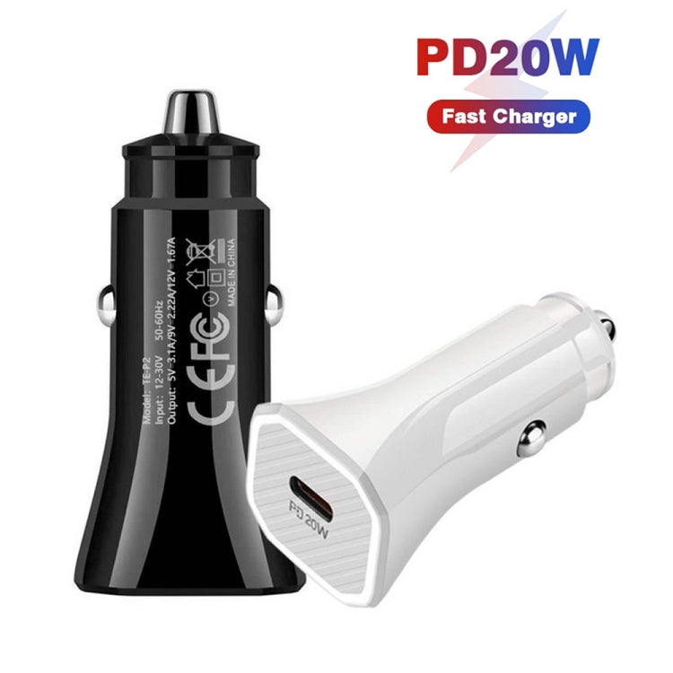 TE-P2 PD20W USB-C / Type-C Car Charger with Type-C to 8 Pin Data Cable, Type-C to 8 Pin Data Cable (Black), Type-C to 8 Pin Data Cable (White)