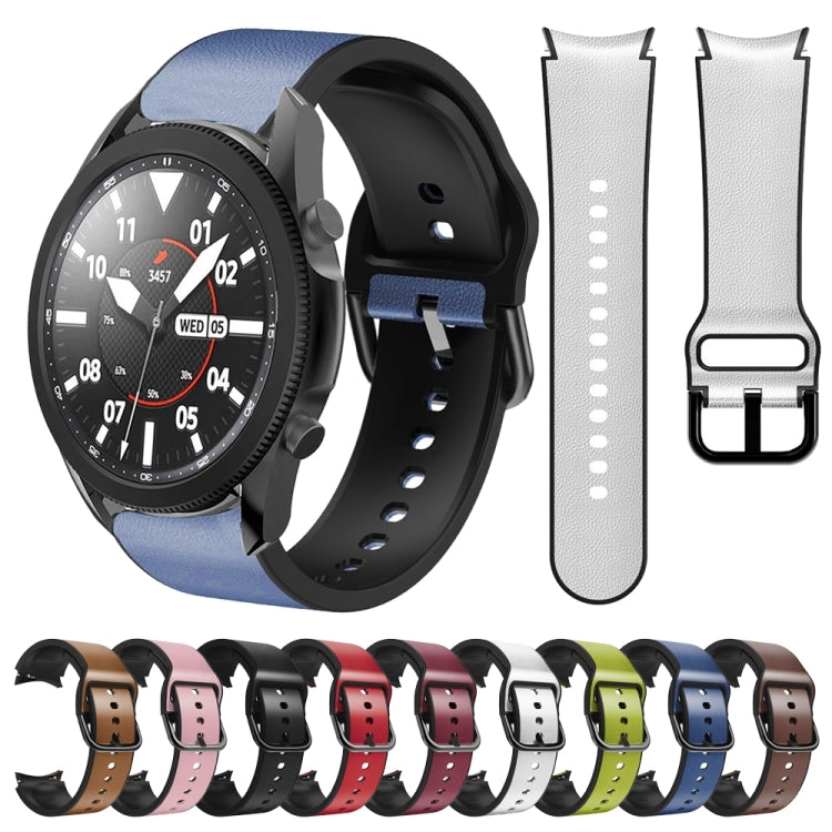 20mm Silicone Adhesive Leather Watch Band, For Samsung Galaxy Watch 5 Pro 45mm, For Samsung Galaxy Watch 4 40mm
