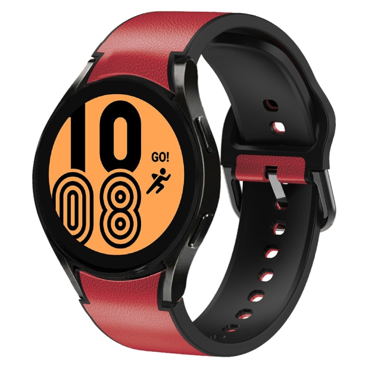 20mm Silicone Adhesive Leather Watch Band, For Samsung Galaxy Watch 5 Pro 45mm, For Samsung Galaxy Watch 4 40mm