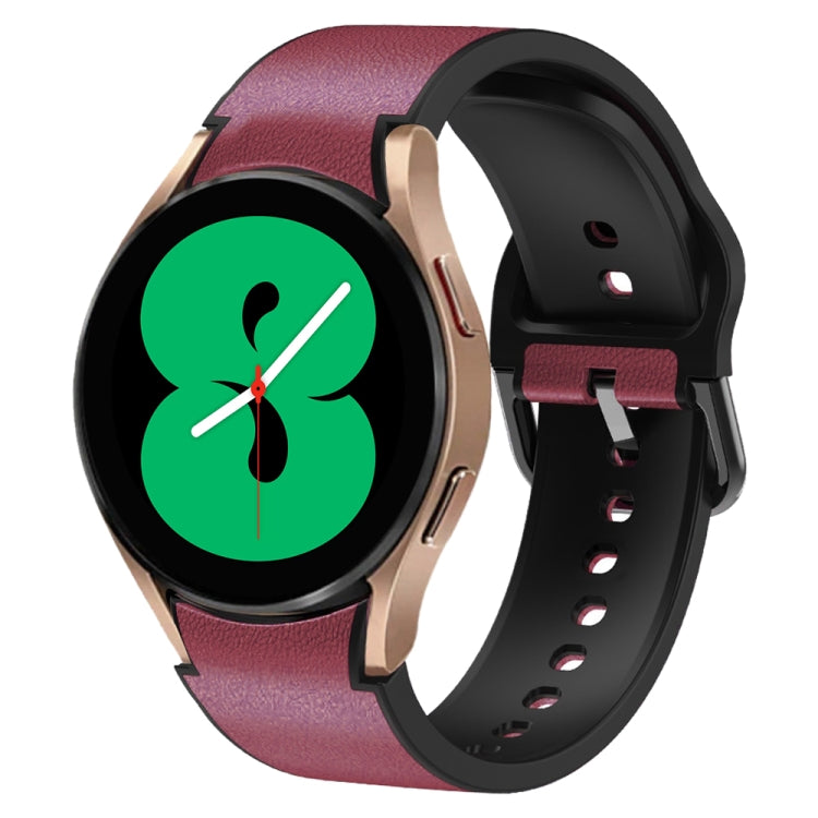 20mm Silicone Adhesive Leather Watch Band, For Samsung Galaxy Watch 4 44mm, For Samsung Galaxy Watch 4 Classic 46mm
