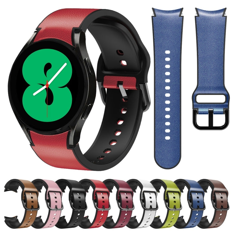 20mm Silicone Adhesive Leather Watch Band, For Samsung Galaxy Watch 4 44mm, For Samsung Galaxy Watch 4 Classic 46mm