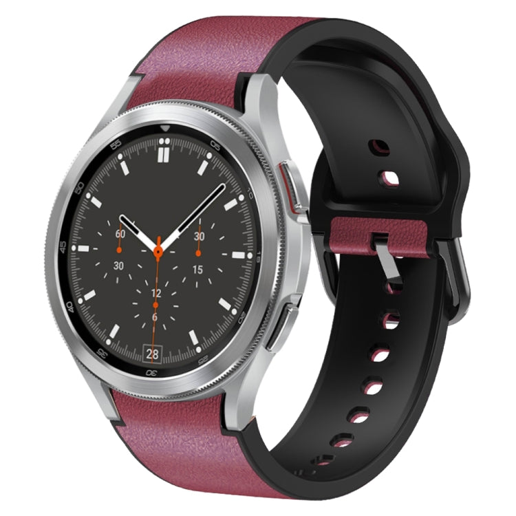 20mm Silicone Adhesive Leather Watch Band, For Samsung Galaxy Watch 4 44mm, For Samsung Galaxy Watch 4 Classic 46mm