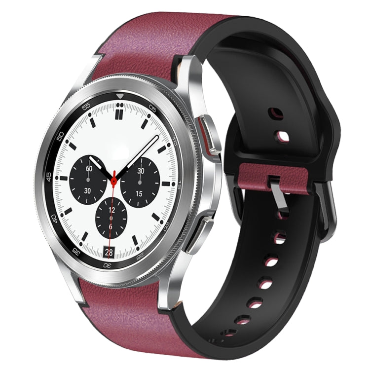 20mm Silicone Adhesive Leather Watch Band, For Samsung Galaxy Watch 4 Classic 42mm, For Samsung Galaxy Watch Active 2