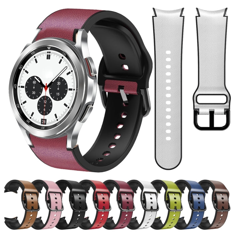 20mm Silicone Adhesive Leather Watch Band, For Samsung Galaxy Watch 4 Classic 42mm, For Samsung Galaxy Watch Active 2