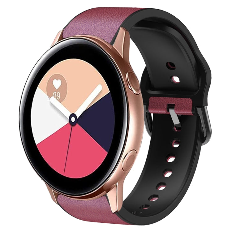 20mm Silicone Adhesive Leather Watch Band, For Samsung Galaxy Watch 4 Classic 42mm, For Samsung Galaxy Watch Active 2