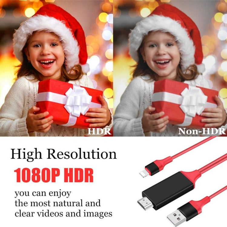 2m 1080P 8 Pin to HDMI Adapter Cable, Compatible with iPhone to HDMI Adapter,, 8 Pin