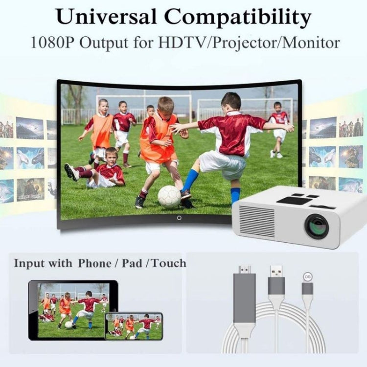 2m 1080P 8 Pin to HDMI Adapter Cable, Compatible with iPhone to HDMI Adapter,, 8 Pin