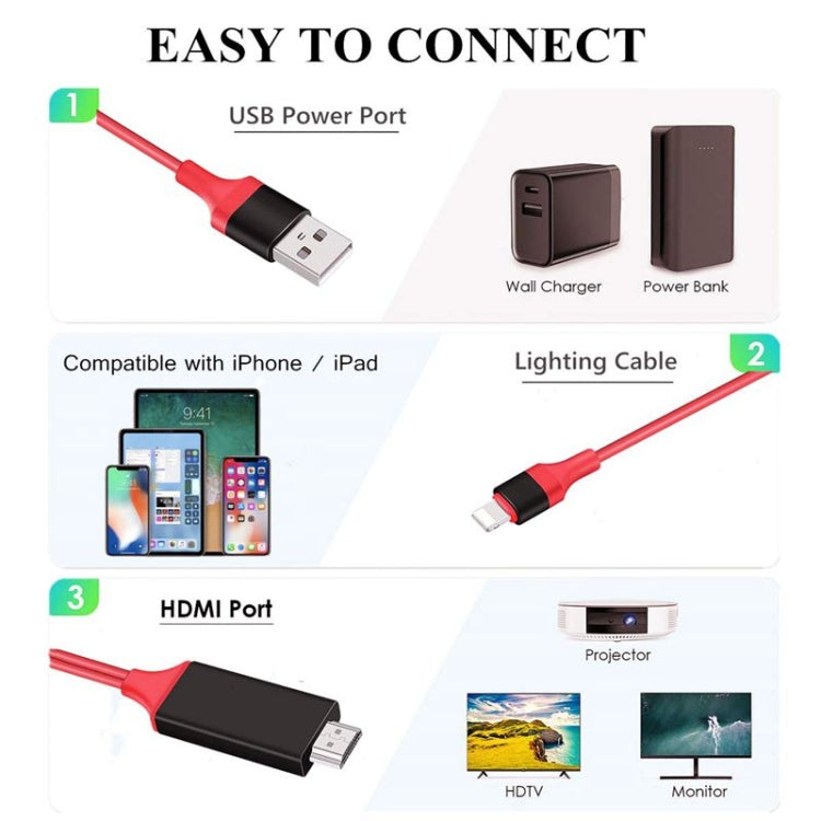 2m 1080P 8 Pin to HDMI Adapter Cable, Compatible with iPhone to HDMI Adapter,, 8 Pin