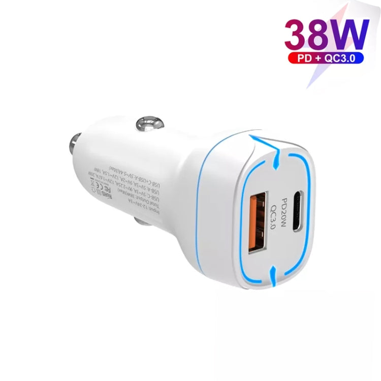 38W PD20W + QC3.0 USB Car Charger with Type-C to Type-C Data Cable, Length: 1m, Type-C to Type-C Cable (White), Type-C to Type-C Cable (Black)