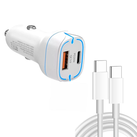 38W PD20W + QC3.0 USB Car Charger with Type-C to Type-C Data Cable, Length: 1m, Type-C to Type-C Cable (White), Type-C to Type-C Cable (Black)