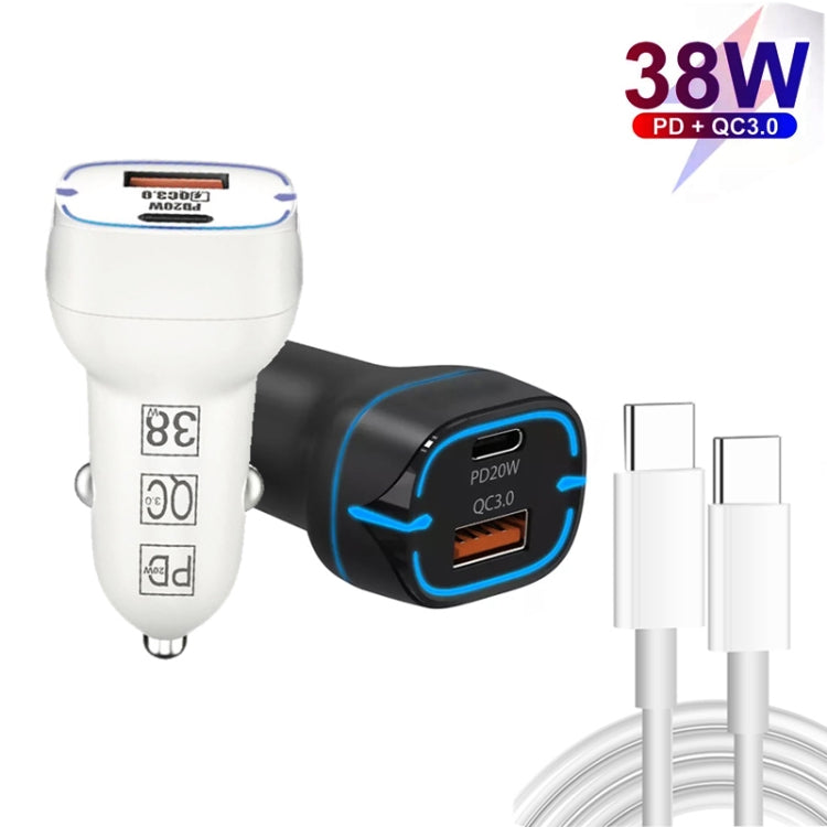 38W PD20W + QC3.0 USB Car Charger with Type-C to Type-C Data Cable, Length: 1m, Type-C to Type-C Cable (White), Type-C to Type-C Cable (Black)