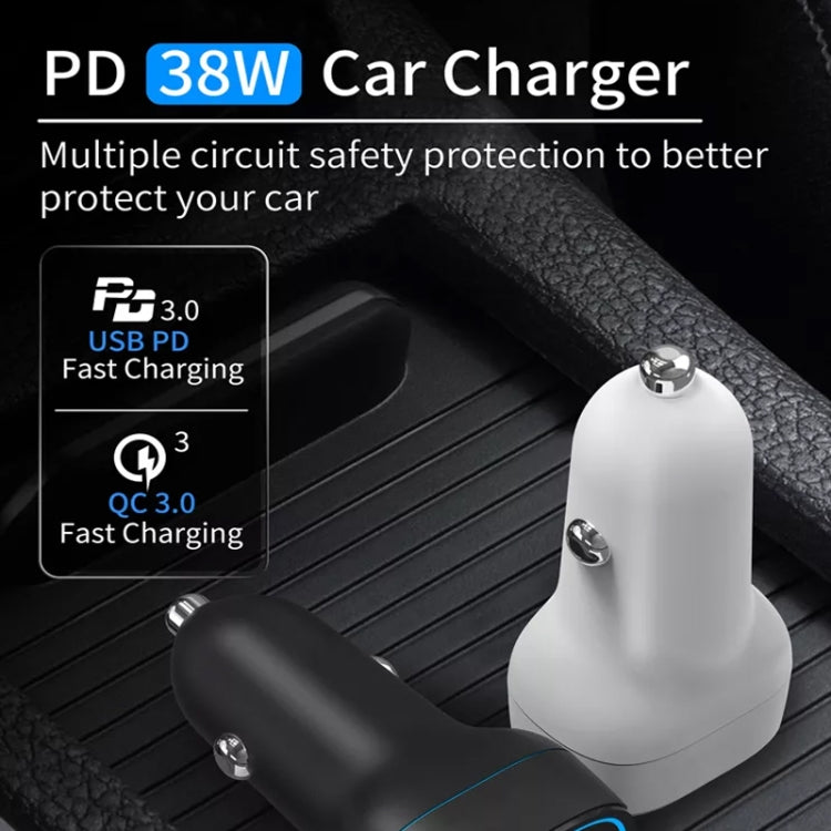 38W PD20W + QC3.0 USB Car Charger with Type-C to Type-C Data Cable, Length: 1m, Type-C to Type-C Cable (White), Type-C to Type-C Cable (Black)