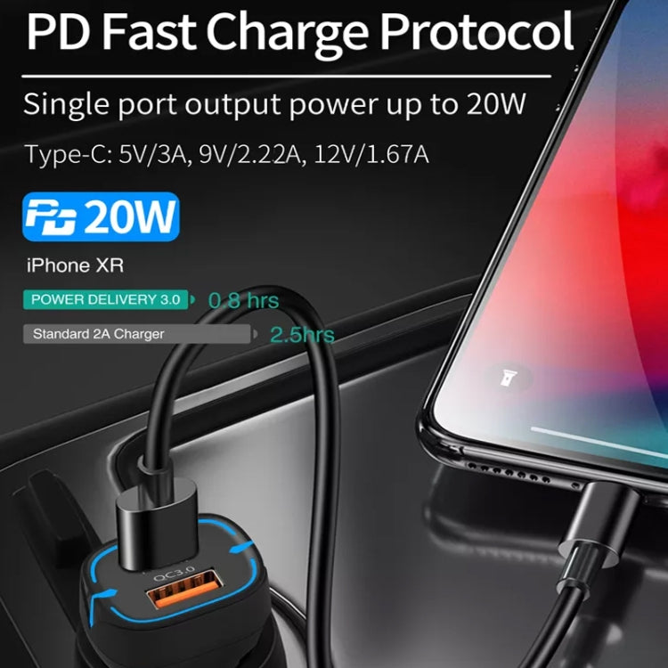 38W PD20W + QC3.0 USB Car Charger with Type-C to Type-C Data Cable, Length: 1m, Type-C to Type-C Cable (White), Type-C to Type-C Cable (Black)