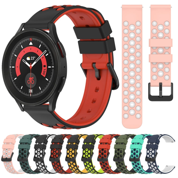 20mm Two-Color Porous Silicone Watch Band, For Samsung Galaxy Watch5 Pro 45mm, For Samsung Galaxy Watch4 44mm