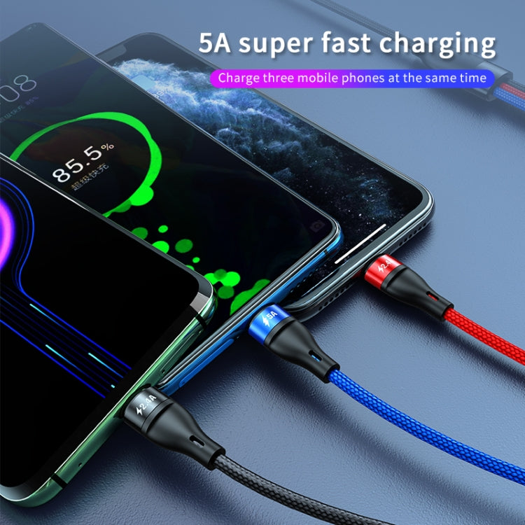 40W 5A USB to Micro USB + USB-C / Type-C + 8 Pin Fast Charging Cable, Cable Length: 2m, 2m