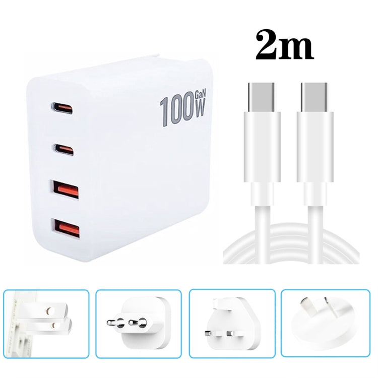 GaN 100W Dual USB + Dual USB-C/Type-C Multi Port Charger with 2m Type-C to Type-C Data Cable Set, US Plug, US / EU Plug, US / UK Plug, US / AU Plug, US / EU / UK Plug, US / EU / UK / AU Plug