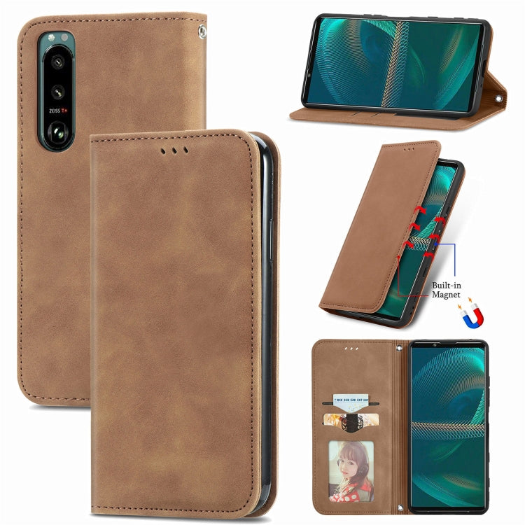 For Sony Xperia 5 IV Retro Skin Feel Magnetic Leather Phone Case, For Sony Xperia 5 IV