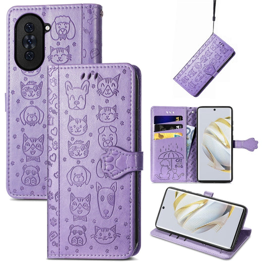 Cat and Dog Embossed Leather Phone Case, For Huawei Nova 10, For Nokia G400, For Sony Xperia 5 IV