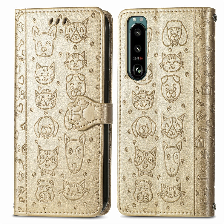 Cat and Dog Embossed Leather Phone Case, For Huawei Nova 10, For Nokia G400, For Sony Xperia 5 IV, For Xiaomi Redmi Note 11T